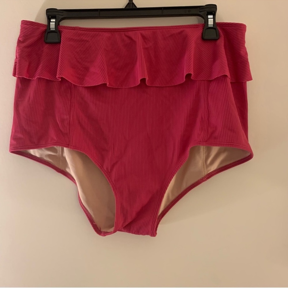 Kortni‎ Jeane High-Waisted Swim Bikini Bottoms Ribbed  Size XL Women's Pink
